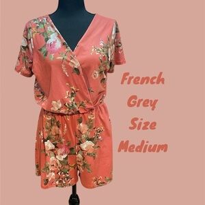 FRENCH GREY SIZE MEDIUM FLORAL ROMPER VERY GENTLY WORN